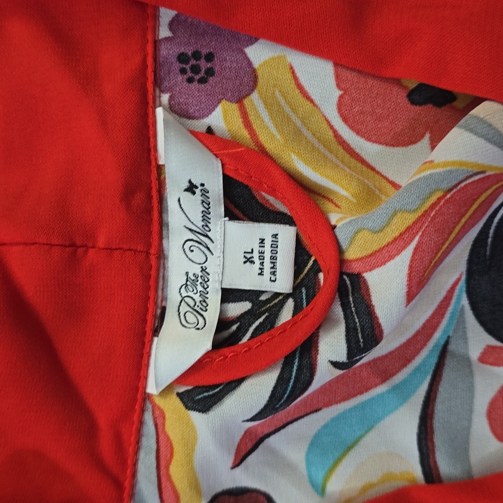 THE PIONEER WOMAN Red Floral‎ Kimono Pajama Set Shorts Tank Sz XL - Picture 4 of 6